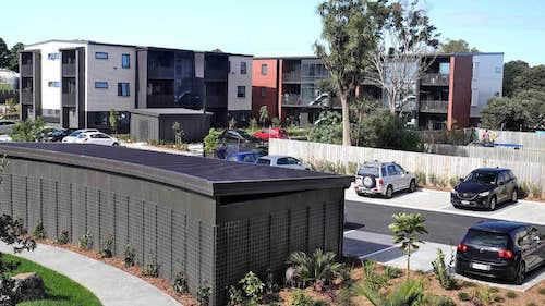 image of bike shared shed in front of Brewer Davidson's Hinaki Development 